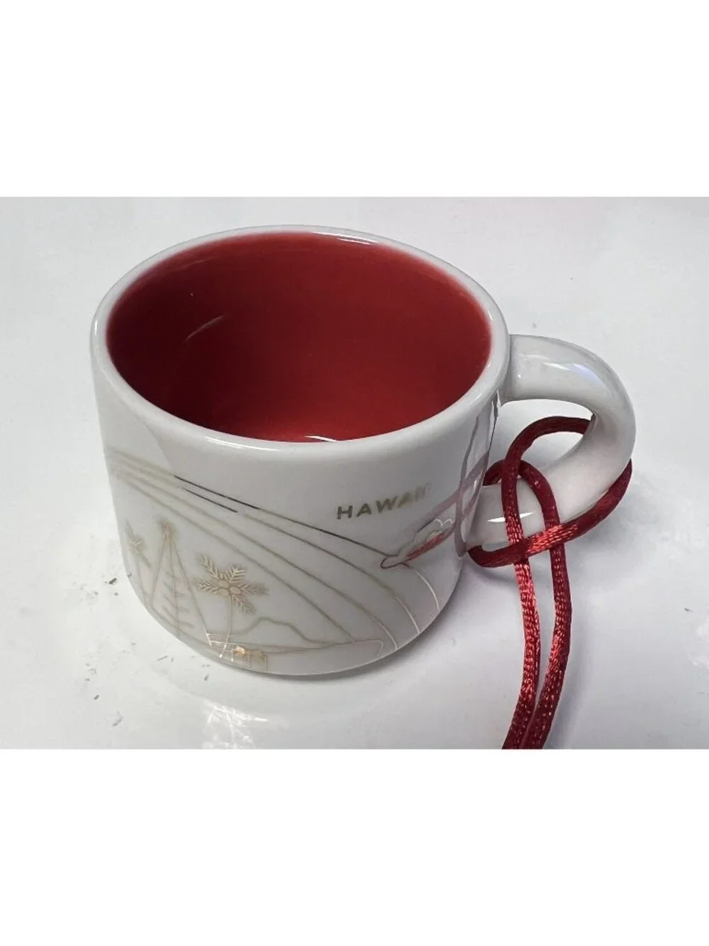 Starbucks 2014 You Are Here Christmas Ornament Gold Hawaii Coffee Mug 2 Oz Rare